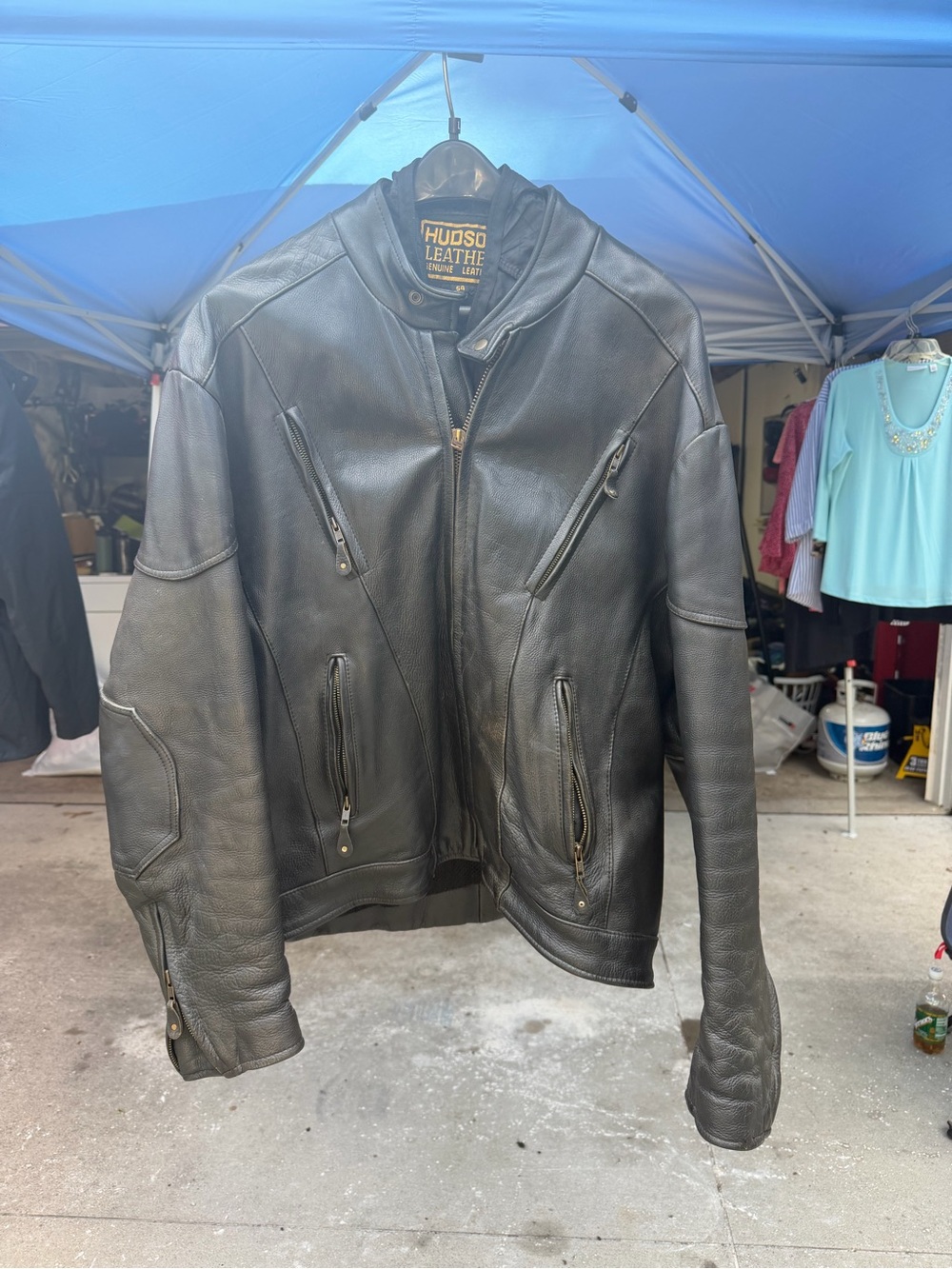 Hudson Black Leather Bomber/Motorcycle Jacket